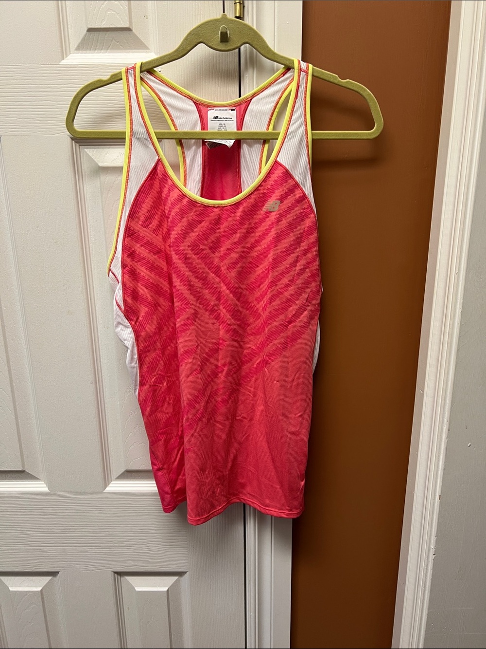 New Balance Coral Pink Racerback Tank with Yellow Trim